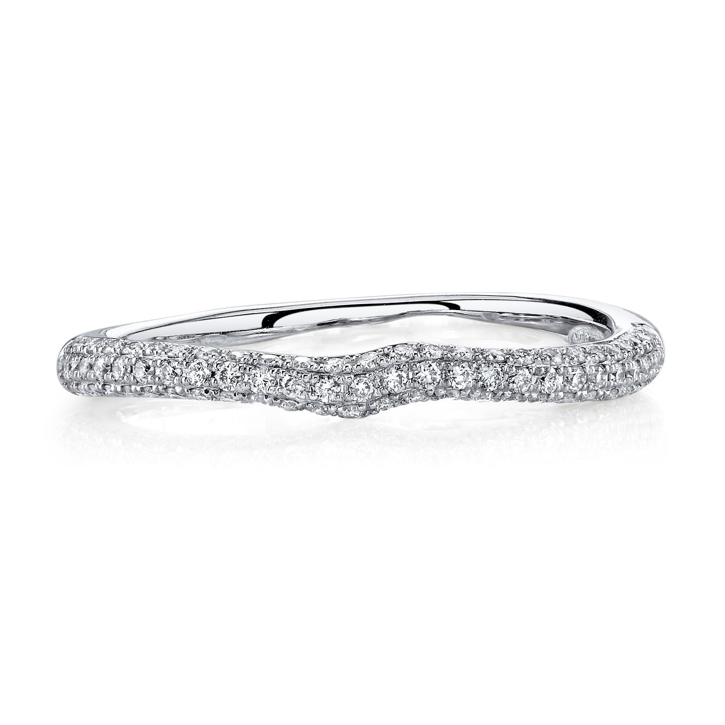 18K WHITE GOLD DIAMOND PAVE CURVED WEDDING BAND