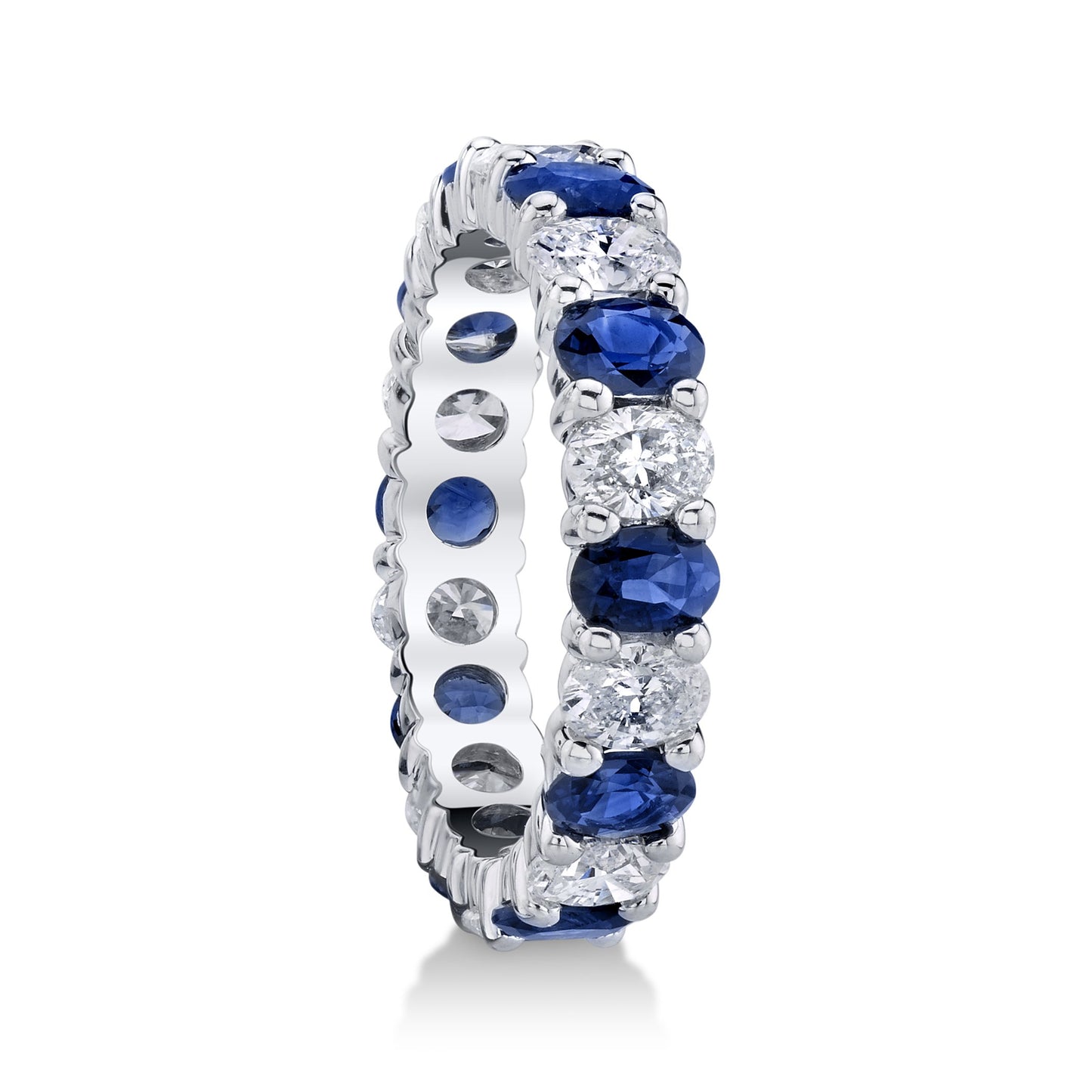 18K WHITE GOLD OVAL SHAPED DIAMOND AND SAPPHIRE ETERNITY RING