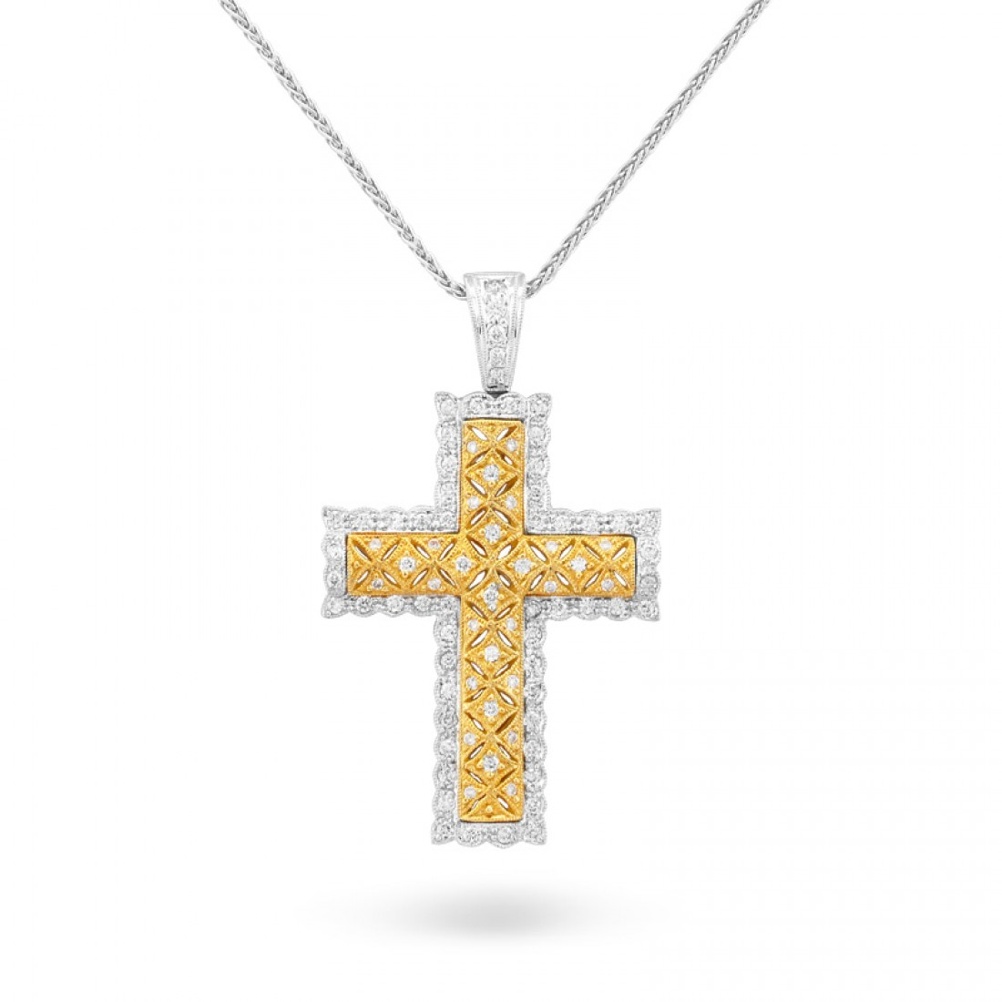 18K GOLD TWO TONE DIAMOND CROSS