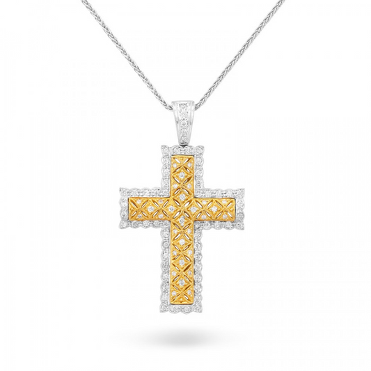 18K GOLD TWO TONE DIAMOND CROSS