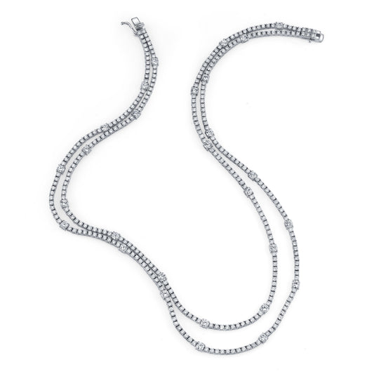 18K WHITE GOLD DOUBLE STRAND DIAMOND TENNIS NECKLACE