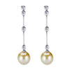 18K WHITE GOLD DIAMOND DANGLE EARRINGS WITH YELLOW PEARL