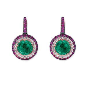 18K WHITE GOLD EARRINGS WITH DIAMONDS SAPPHIRE AND AMETHYST