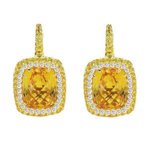 18K YELLOW GOLD EARRINGS WITH DIAMONDS SAPPHIRE AND CITRINE