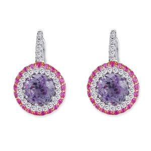 18K WHITE GOLD EARRINGS WITH DIAMONDS SAPPHIRES AND AMETHYST