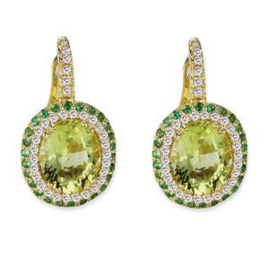 18K YELLOW GOLD EARRINGS WITH DIAMONDS TSAVORITE AND LEMON QUARTZ