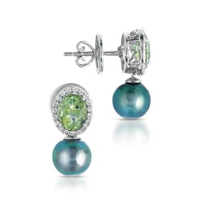 18K TOURMALINE AND SOUTH SEA PEARL EARRINGS