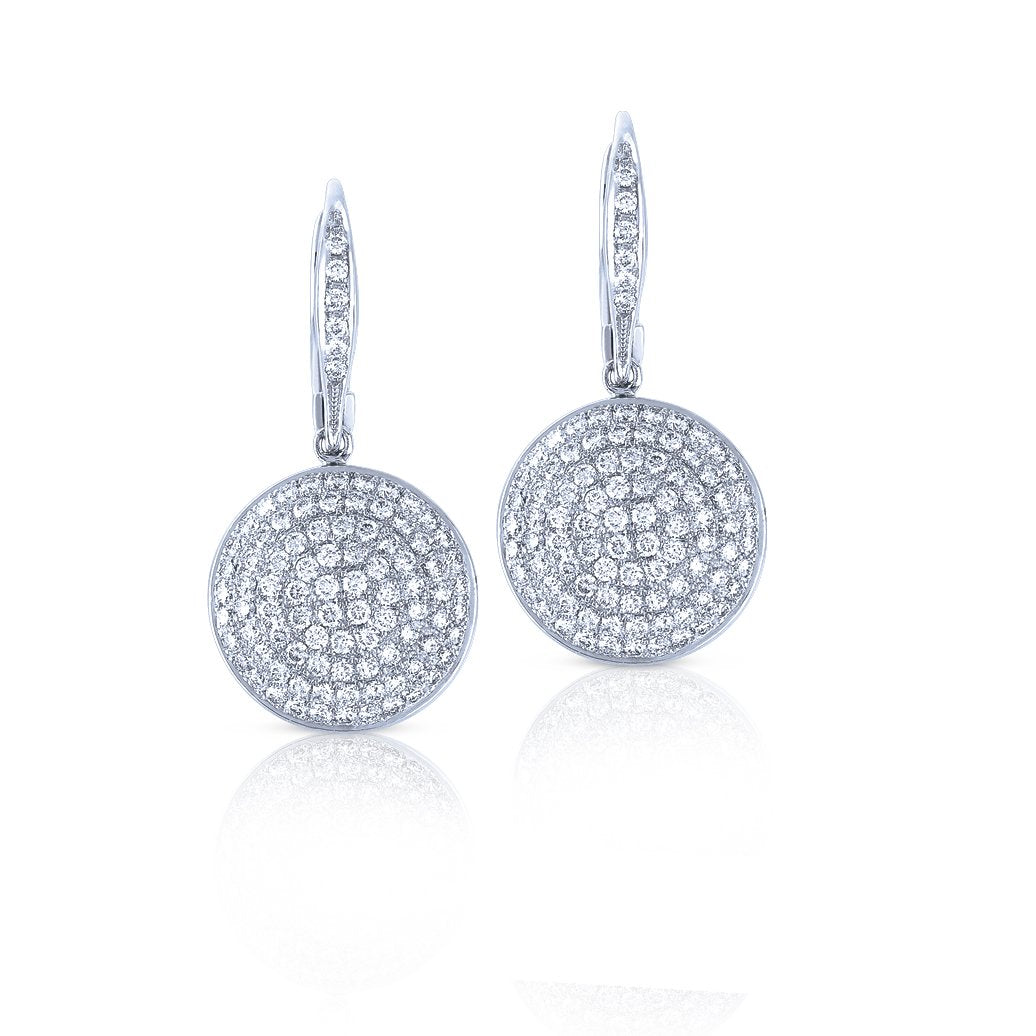 18K WHITE GOLD DROP DANGLE PAVE DIAMOND EARRINGS