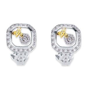 18K TWO TONE DIAMONDS AND WHITE AGATE  EARRINGS