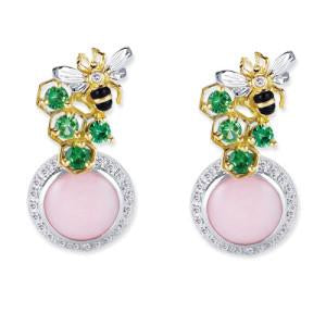 18K TWO TONE DIAMOND EARRINGS WITH QUARTZ AND AGATE