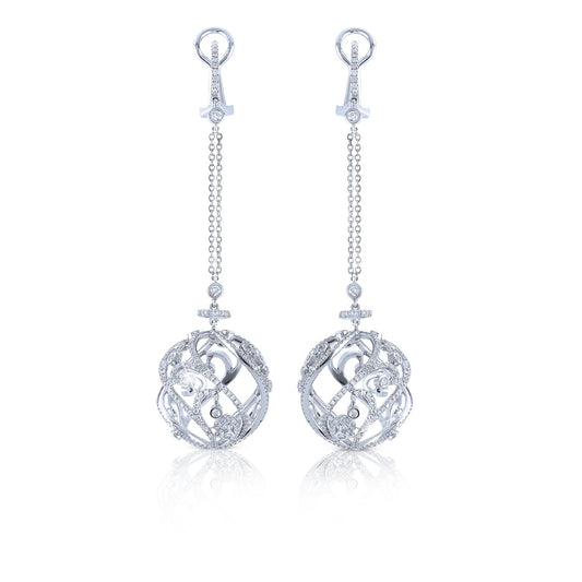 18K WHITE GOLD DISCO BALL DROP DIAMOND EARRINGS