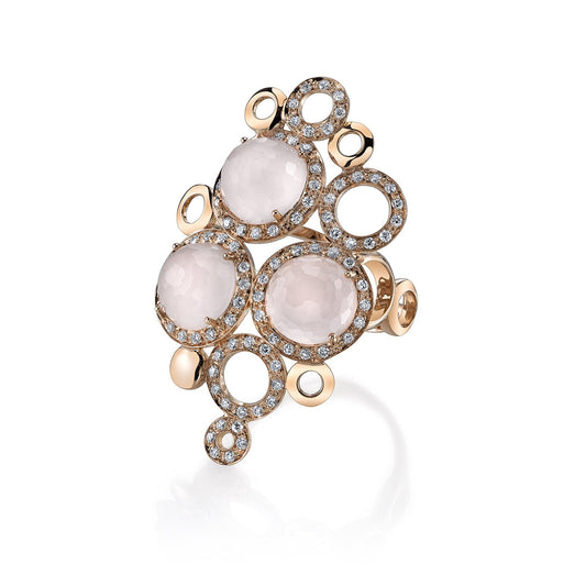 18K ROSE GOLD FASHION GEOMETRIC DIAMOND AND QUARTZ RING