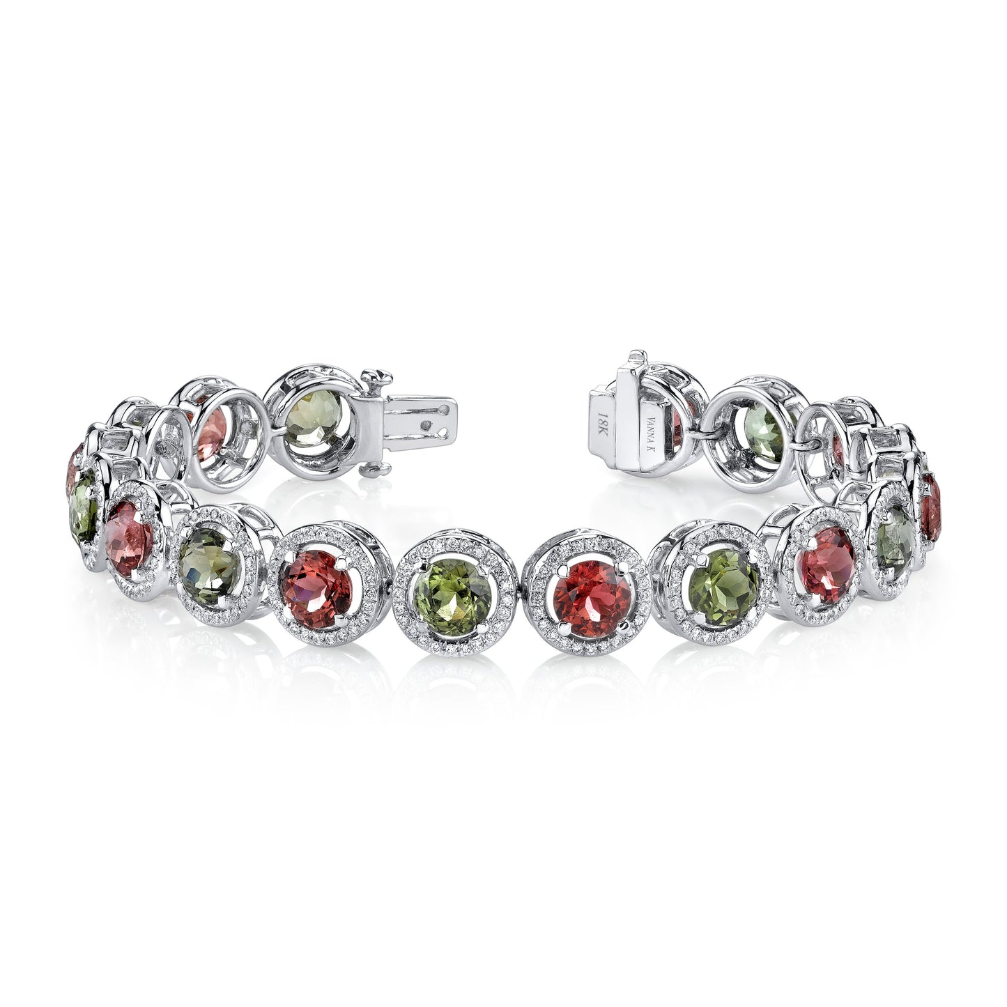 18K WHITE GOLD BRACELET WITH DIAMONDS AND TOURMALINES