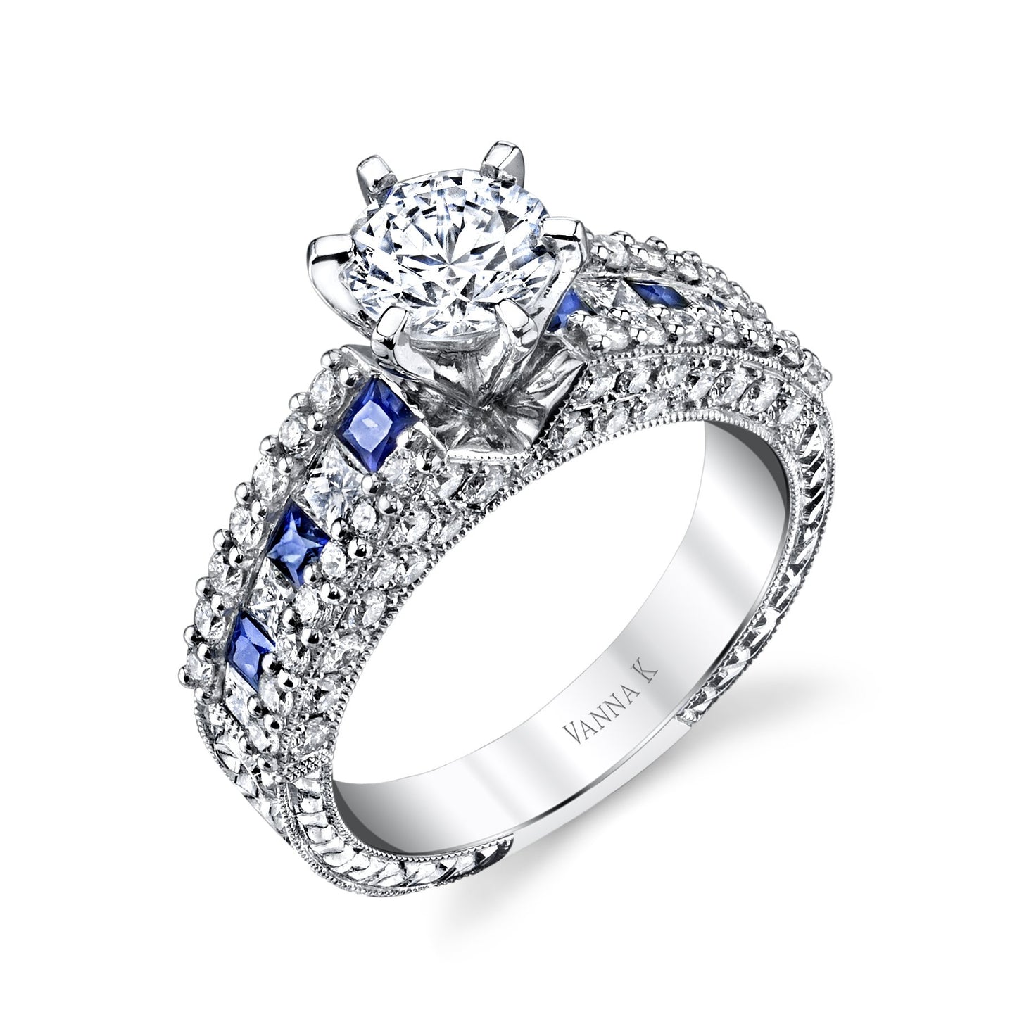 18K WHITE GOLD DIAMOND AND SAPPHIRE ENGAGEMENT RING