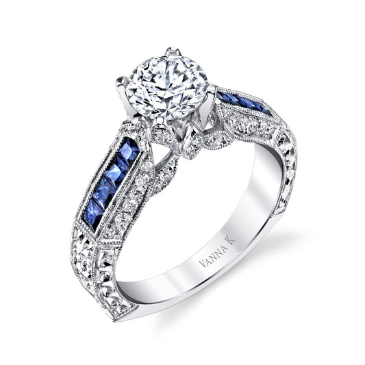 18K WHITE GOLD DIAMOND AND SAPPHIRE ENGAGEMENT RING