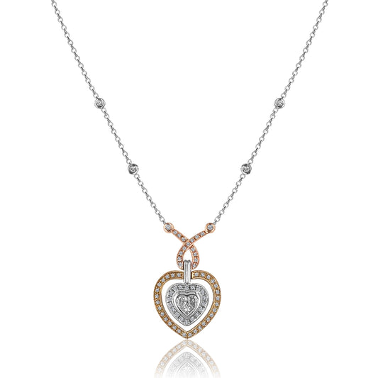 18K Tricolor heart necklace with diamonds