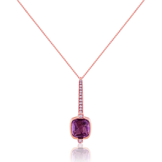 18K Rose gold necklace with diamonds and amethyst