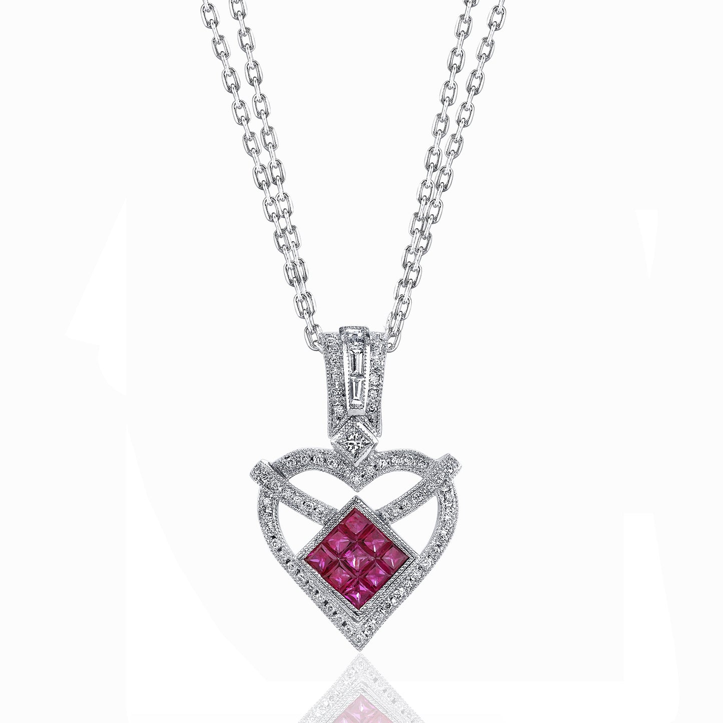 18K DIAMOND AND RUBY HEART NECKLACE