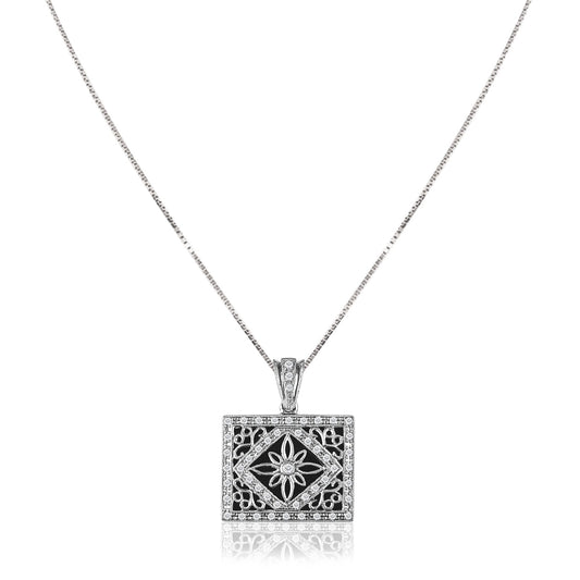 18K White gold pendant necklace with black onyx and diamonds