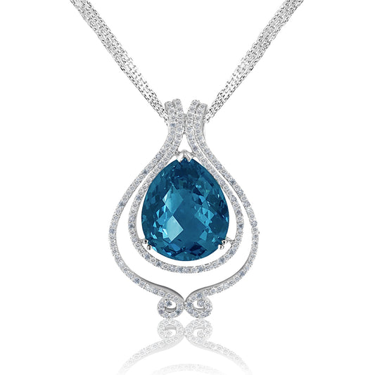 18K White gold necklace with london blue topaz and diamonds.