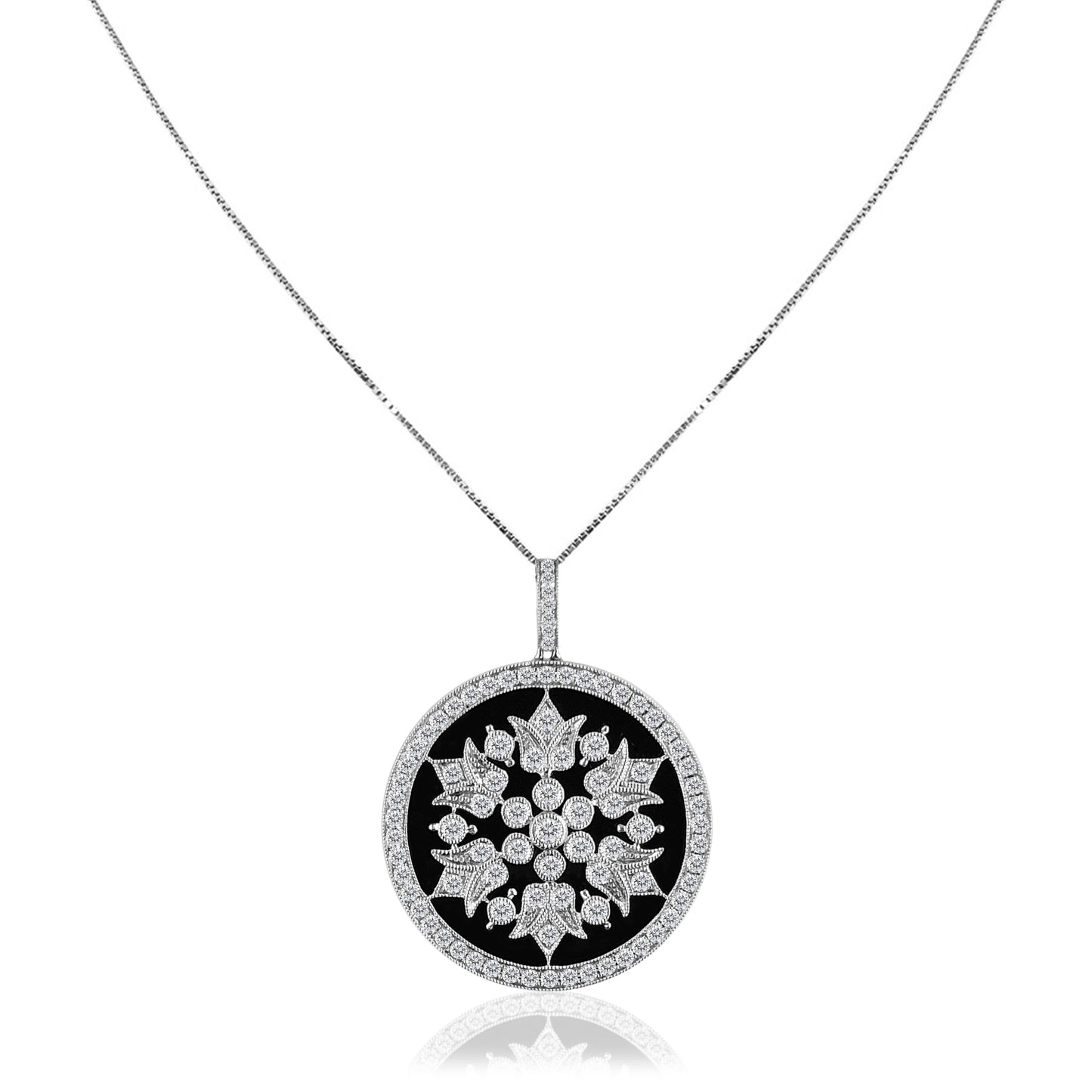 18K white gold onyx medallion with diamonds