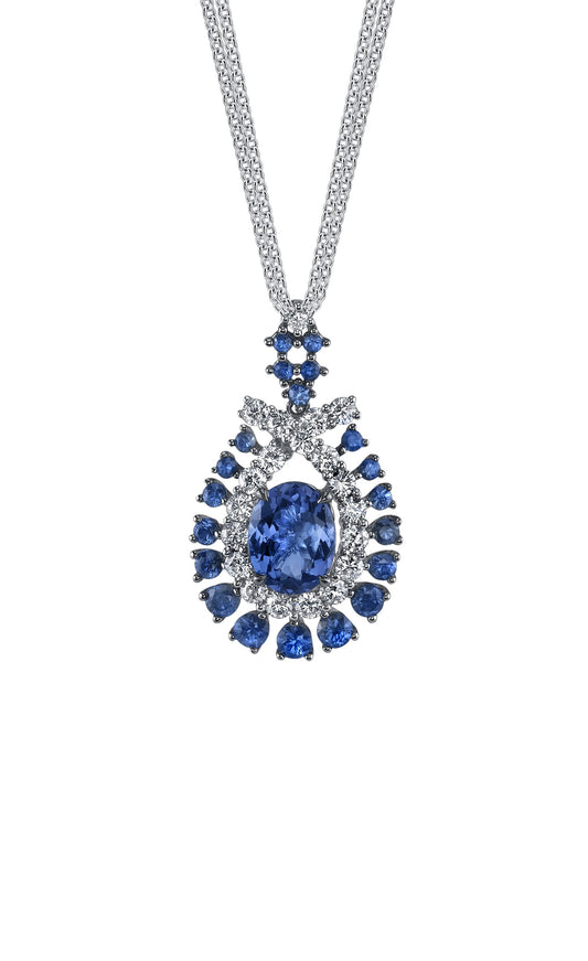 18K TANZANITE NECKLACE WITH DIAMONDS AND SAPPHIRES