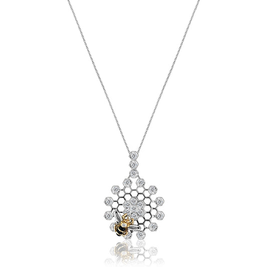 18K TWO TONE  HONEYCOMB NECKLACE WITH DIAMONDS AND BLACK AGATE