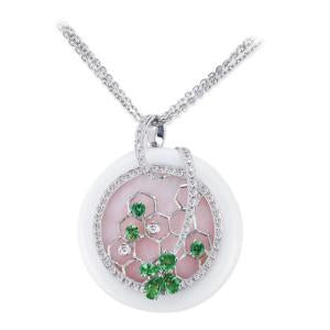 18K TWO TONE DIAMOND NECKLACE WITH TSAVORITE ROSE QUARTZ AND WHITE AGATE