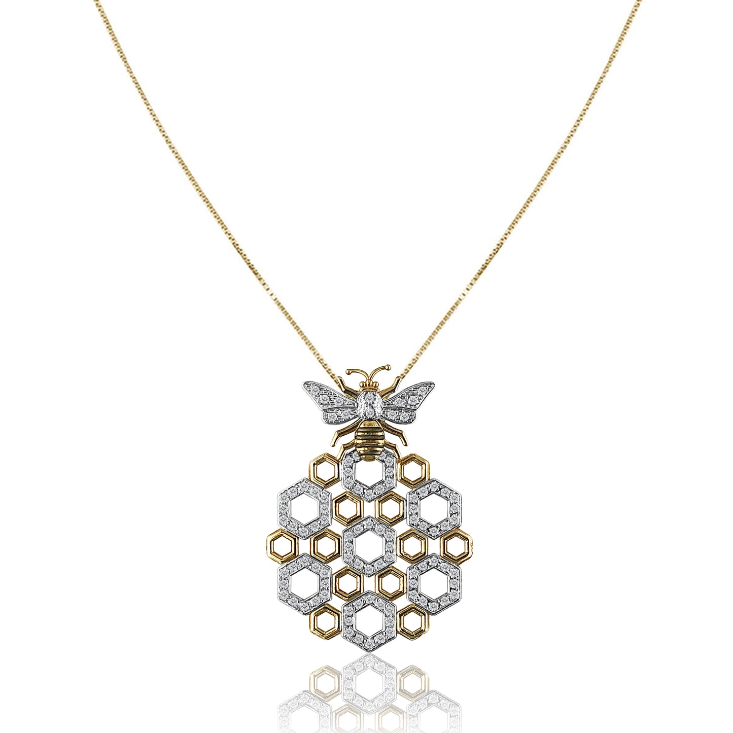 18K Two tone diamond honeycomb necklace