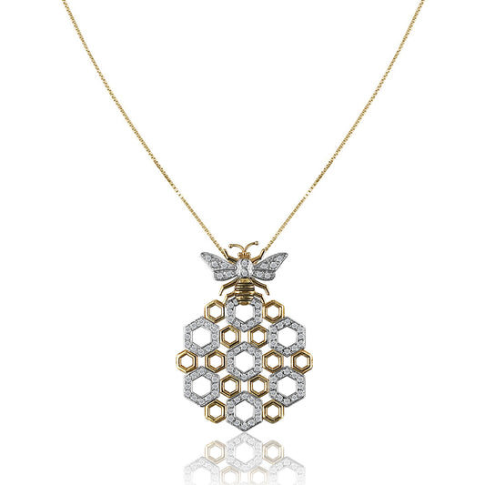 18K Two tone diamond honeycomb necklace