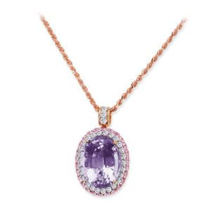 18K ROSE GOLD PENDANT NECKLACE WITH DIAMONDS SAPPHIRES AND AMETHYST