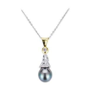 18K TWO TONE DIAMOND PENDANT NECKLACE WITH DANGLE PEARL