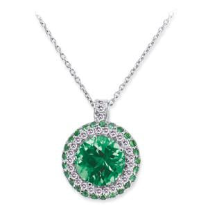 18K WHITE GOLD PENDANT NECKLACE WITH DIAMONDS TSAVORITE AND AMETHYST