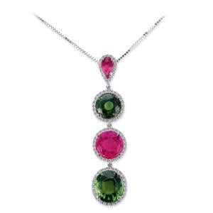 18K WHITE GOLD PENDANT NECKLACE WITH DIAMONDS AND TOURMALINES