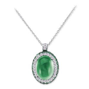 18K WHITE GOLD PENDANT NECKLACE WITH DIAMONDS AND TSAVORITE