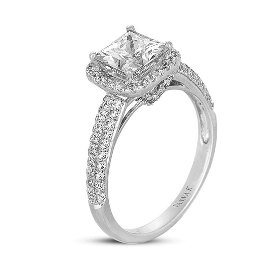 18K WHITE GOLD HALO DIAMOND ENGAGEMENT RING