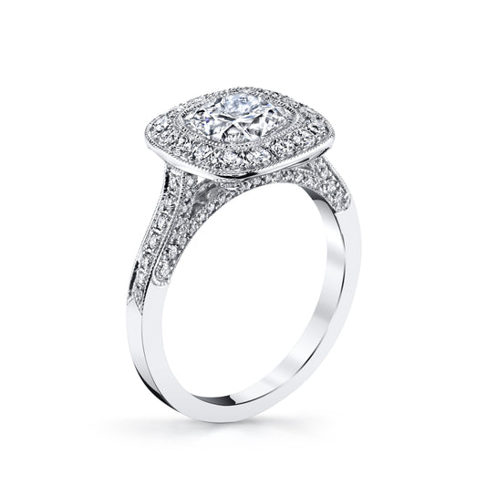 18K WHITE GOLD HALO DIAMOND ENGAGEMENT RING