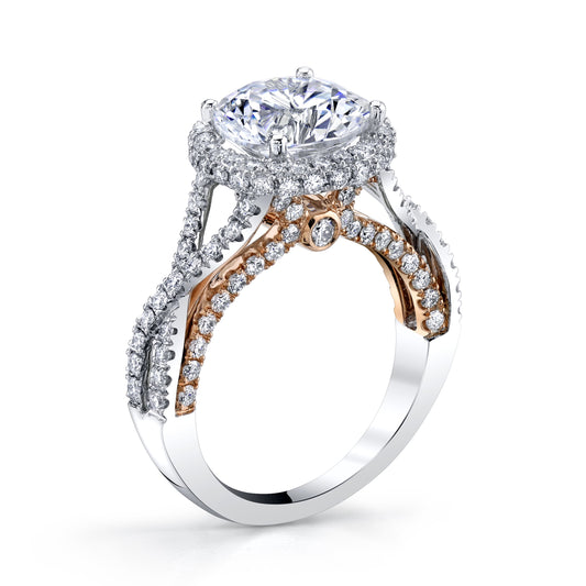 18K ROSE AND WHITE GOLD PAVE TWIST ENGAGEMENT RING