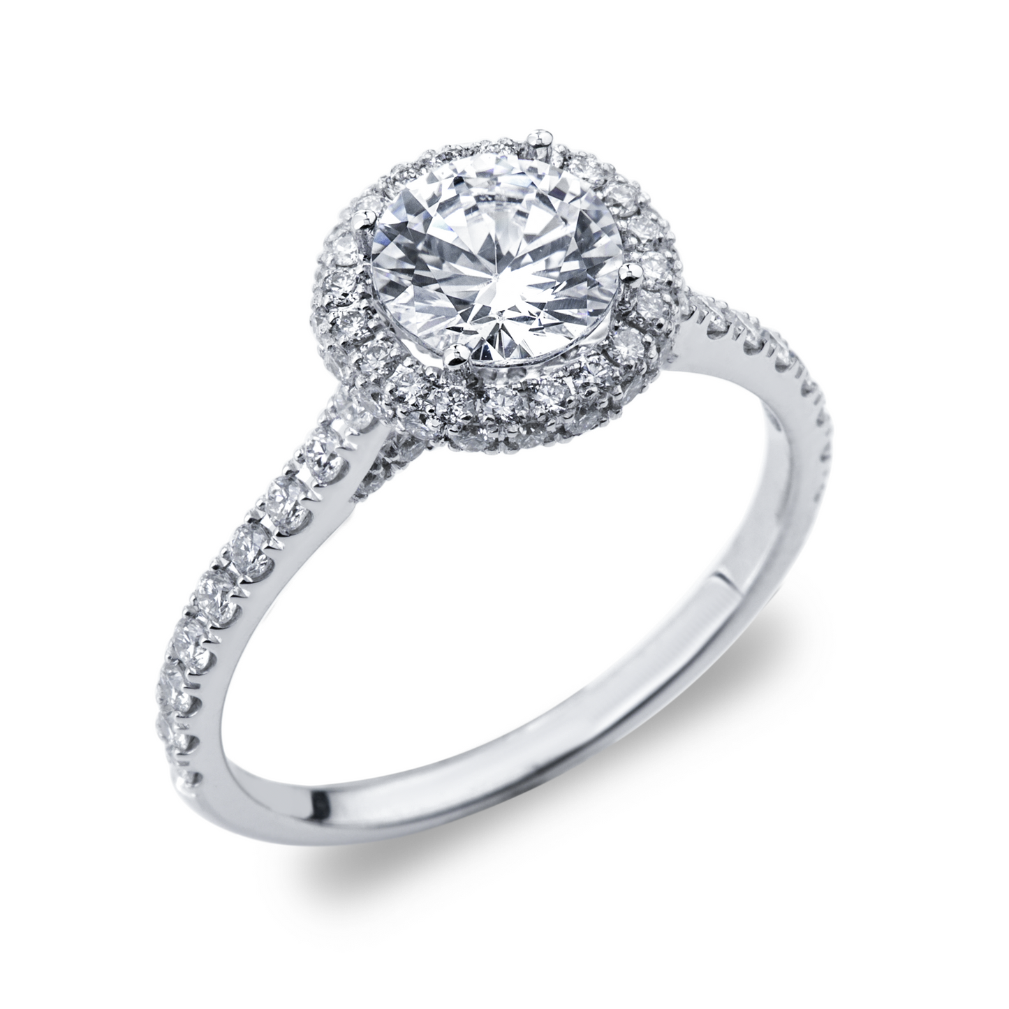 18K WHITE GOLD HALO DIAMOND ENGAGEMENT RING