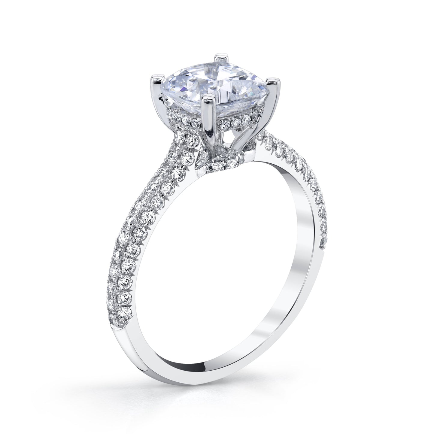 18K WHITE GOLD PAVE CUSHION ENGAGEMENT RING