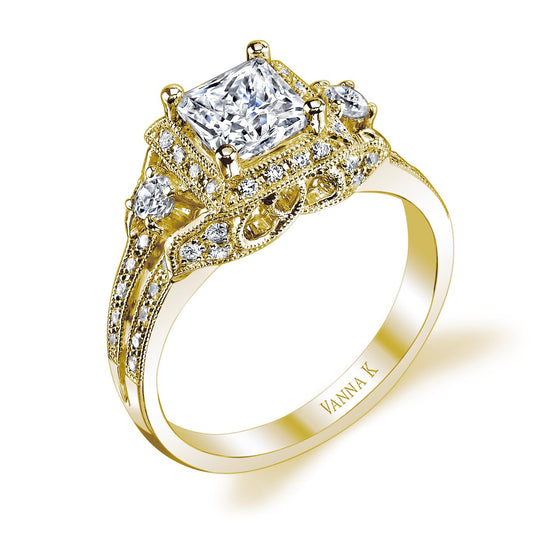 18K YELLOW GOLD HALO DIAMOND ENGAGEMENT RING