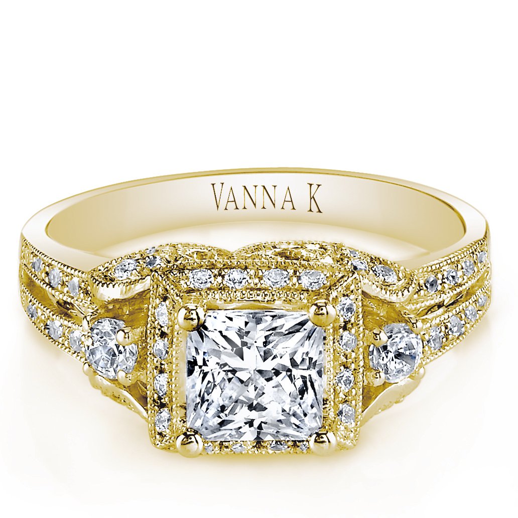 18K YELLOW GOLD HALO DIAMOND ENGAGEMENT RING