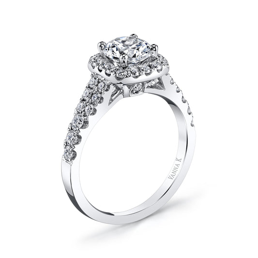 18K WHITE GOLD HALO DIAMOND ENGAGEMENT RING