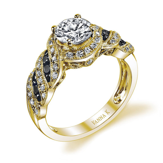 18K YELLOW GOLD HALO DIAMOND AND SAPPHIRE ENGAGEMENT RING