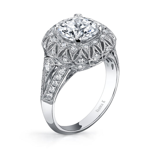 18K WHITE GOLD HALO DIAMOND ENGAGEMENT RING