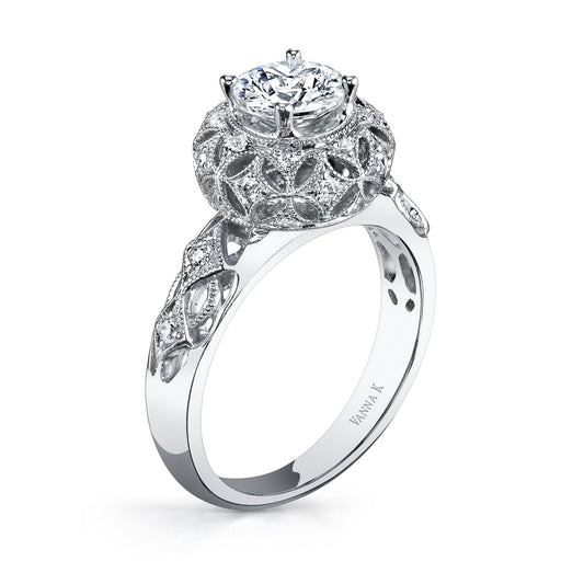 18K WHITE GOLD HALO DIAMOND ENGAGEMENT RING