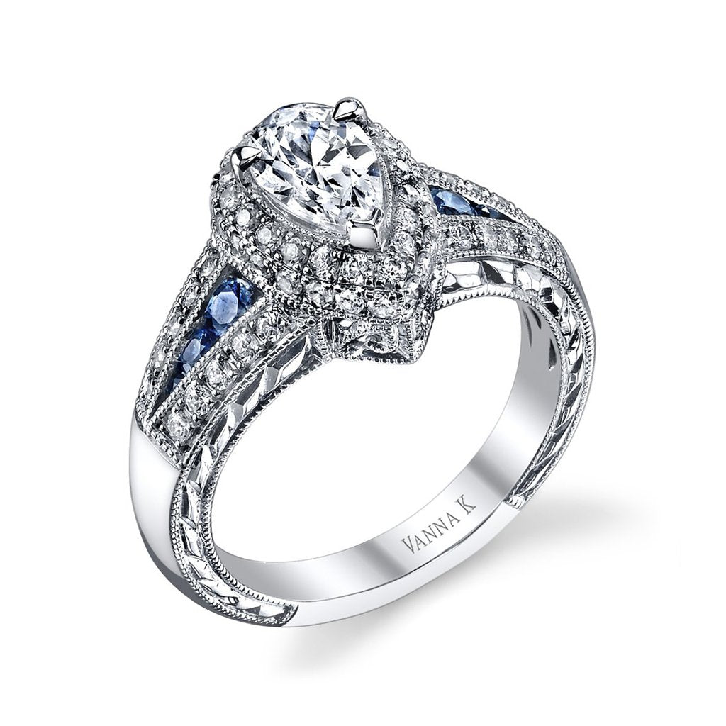 18K WHITE GOLD DIAMOND AND SAPPHIRE ENGAGEMENT RING