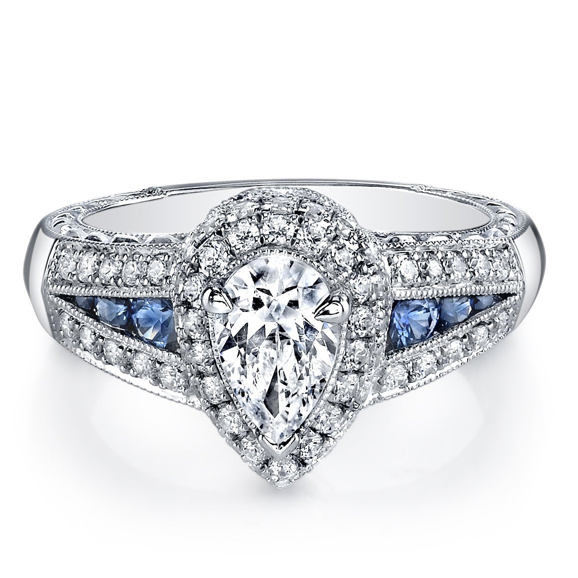 18K WHITE GOLD DIAMOND AND SAPPHIRE ENGAGEMENT RING