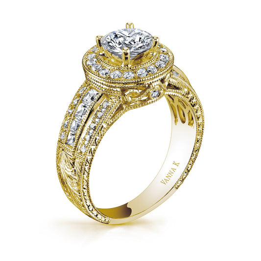 18K YELLOW GOLD HALO DIAMOND ENGAGEMENT RING