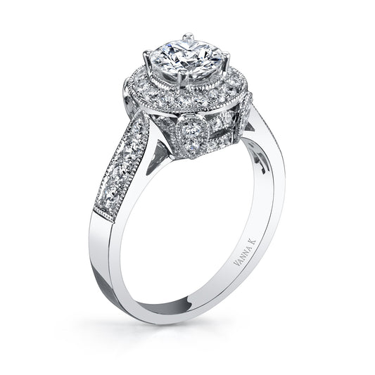 18K WHITE GOLD HALO DIAMOND ENGAGEMENT RING